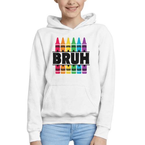 BRUH Back To School Colorful Crayons First Day Of School Graphic Youth Hoodie - Savourry