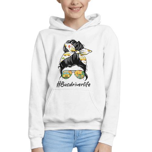 Bus Driver Life Messy Bun Back To School Bus Driver Graphic Youth Hoodie - Savourry