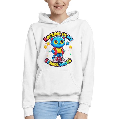 Cat Rocking In My School Shoes Fun Back To School Kids Boys Premium Tri-Blend Graphic Youth Hoodie - Savourry