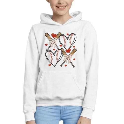 Coquette Bow XOXO Baseball Lover Heart Valentine Game Day Graphic Youth Hoodie - Sportilla