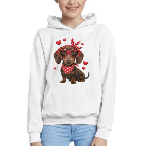 Dachshund Valentines Day Wiener Dog Lover Weenie Heart Raglan Baseball Tee Graphic Youth Hoodie - Sportilla