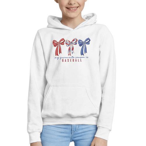 My Favorite Season Is Baseball Coquette Bow Game Day Mom Sis Graphic Youth Hoodie - Sportilla