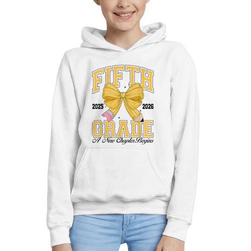 Fifth Grade Back To School First Day Pencil Bow 2025 Girls Graphic Youth Hoodie - Savourry