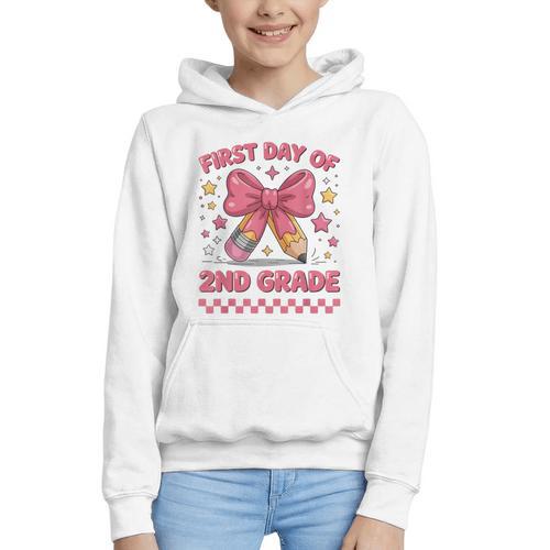 First Day Of 2nd Grade Coquette Back To School Girls Kids Graphic Youth Hoodie - Savourry