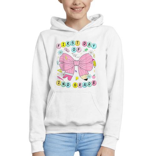 First Day Of 2nd Grade Girls Coquette Back To School Kids Graphic Youth Hoodie - Savourry