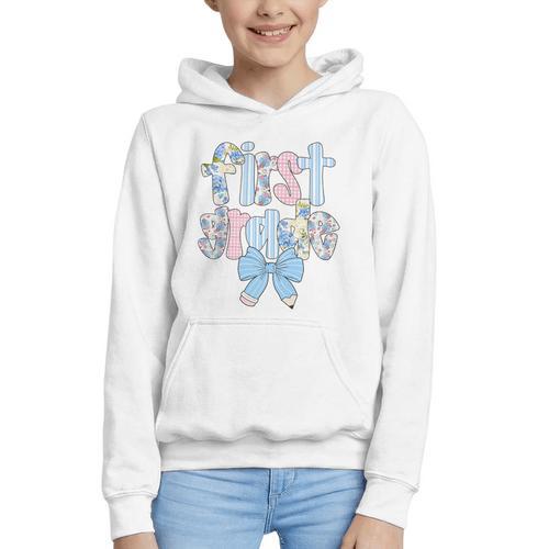 First Grade Coquette Bow Pencil First Day Back To School Performance Graphic Youth Hoodie - Savourry