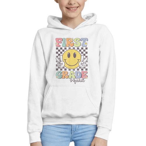 First Grade Squad Smile Face 1st Grade Back To School Graphic Youth Hoodie - Savourry