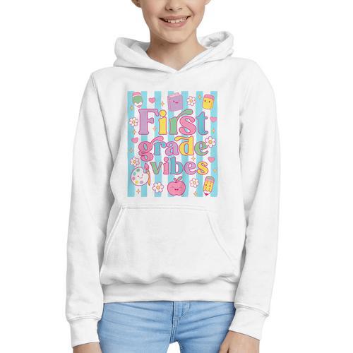 First Grade Vibes Cute Groovy Back To School 1st Grade Girls Graphic Youth Hoodie - Savourry