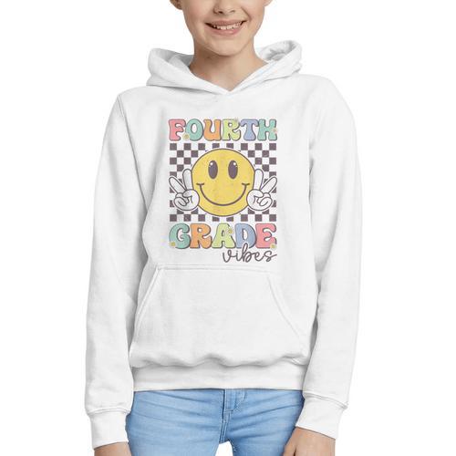 Fourth Grade Vibes Smile Face 4th Grade Team Back To School Graphic Youth Hoodie - Savourry