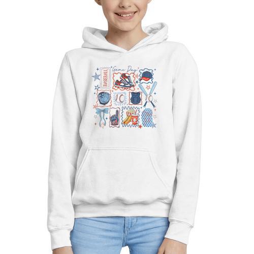 Game Day Baseball Lover Coquette Bow Girl Women Kid Mom Mama Graphic Youth Hoodie - Sportilla