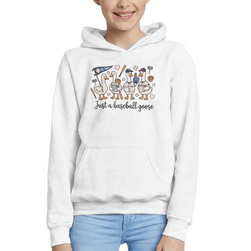 Game Day Just A Baseball Goose Cute Duck Team Sports Graphic Youth Hoodie - Sportilla