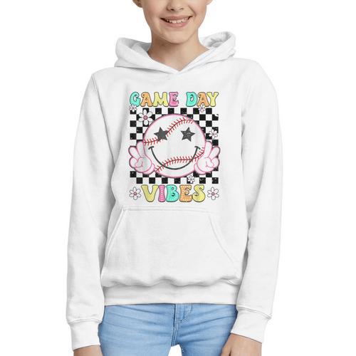 Game Day Vibes Softball Baseball Groovy Game Day Girls Women Graphic Youth Hoodie - Sportilla