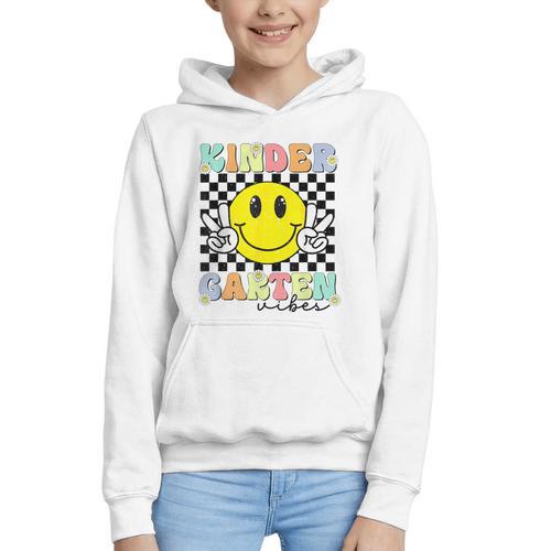 Girls Kindergarten Vibes Smile Face Back To School Kinder Graphic Youth Hoodie - Savourry