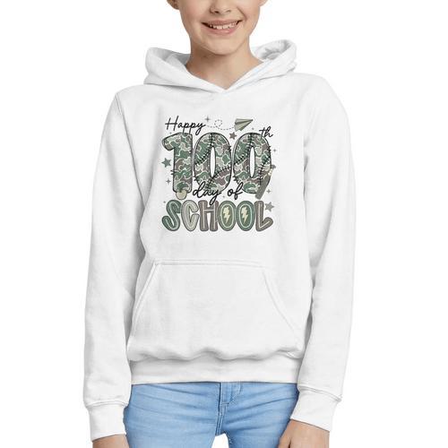 Happy 100th Day Of School Baseball Camo Boys Kids Toddler Graphic Youth Hoodie - Sportilla