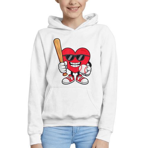 Heart Playing Baseball Valentines Day Graphic Youth Hoodie - Sportilla