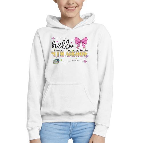 Hello 4th Grade Girls Coquette Fourth Grade Back To School Graphic Youth Hoodie - Savourry