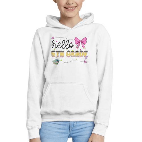 Hello 5th Grade Girls Coquette Fifth Grade Back To School Graphic Youth Hoodie - Savourry