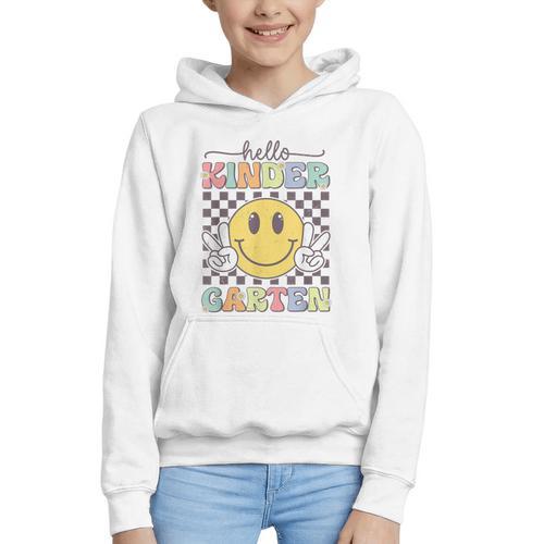 Hello Kindergarten Hippie Smile Face Back To School Graphic Youth Hoodie - Savourry