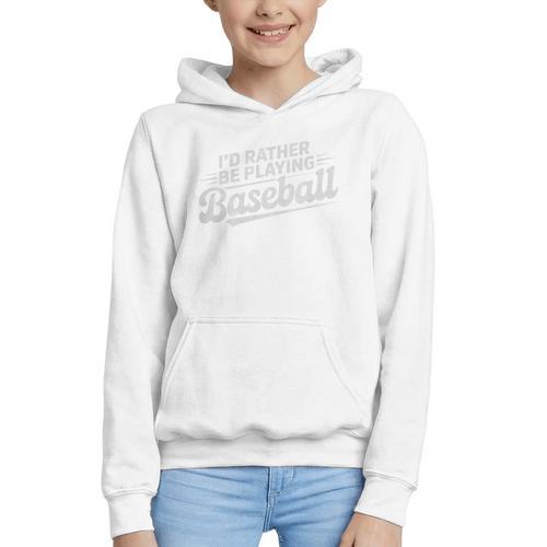 I'd Rather Be Playing Baseball Player Coach Fan Game Day Tee Premium Tri-Blend Graphic Youth Hoodie - Sportilla