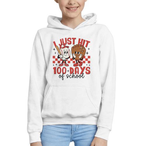 I Just Hit 100 Days Of School Baseball 100th Day Teacher Kid Graphic Youth Hoodie - Sportilla