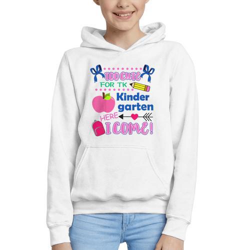 Kids Back To School Here I Come Kindergarten Girls TK Grad Graphic Youth Hoodie - Savourry