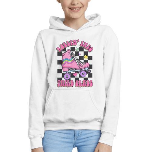Kids Back To School Skating Rollin Into Third 3rd Grade Graphic Youth Hoodie - Savourry