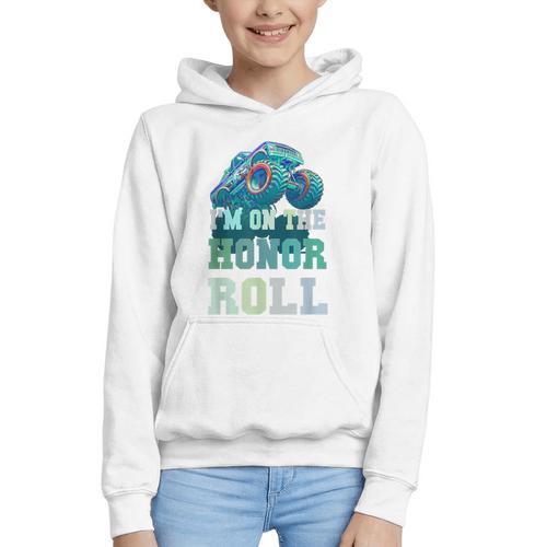 Kids I'M ON HONOR ROLL Monster Trucks Back To School Bruh Graphic Youth Hoodie - Savourry