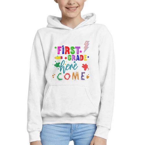 Kids Watch Out First Grade Here I Come 1st Grade Back To School Graphic Youth Hoodie - Savourry