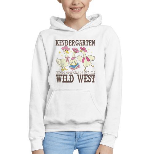 Kindergarten Wild West Goose Cowboy Goose Back To School Graphic Youth Hoodie - Savourry