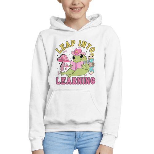 Leap Into Learning Cute Frog Kawaii Back To School Kids Graphic Youth Hoodie - Savourry