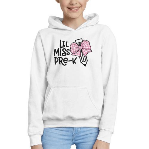 LiL Miss Pre-K Girls Coquette Bow Gingham Bow Back To School Graphic Youth Hoodie - Savourry