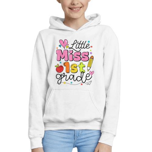 Little Miss 1st Grade Back To School Cute First Grade Girls Graphic Youth Hoodie - Savourry