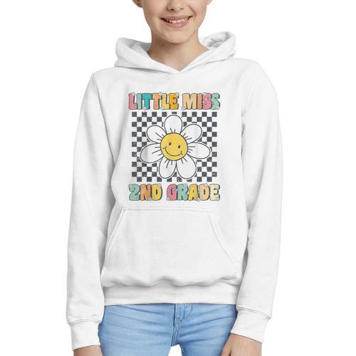 Little Miss 2nd Grade Retro Groovy 2nd Grade Back To School Graphic Youth Hoodie - Savourry
