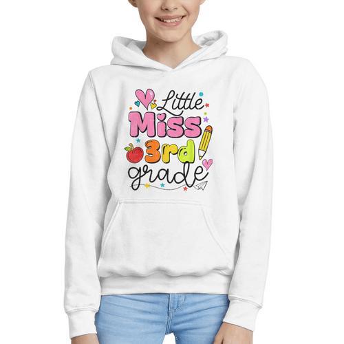 Little Miss 3rd Grade Back To School Cute Third Grade Girls Graphic Youth Hoodie - Savourry