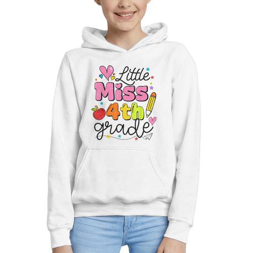 Little Miss 4th Grade Back To School Cute Fourth Grade Girls Graphic Youth Hoodie - Savourry
