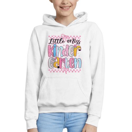 Little Miss Kindergarten Back To School Girls Coquette Bow Graphic Youth Hoodie - Savourry