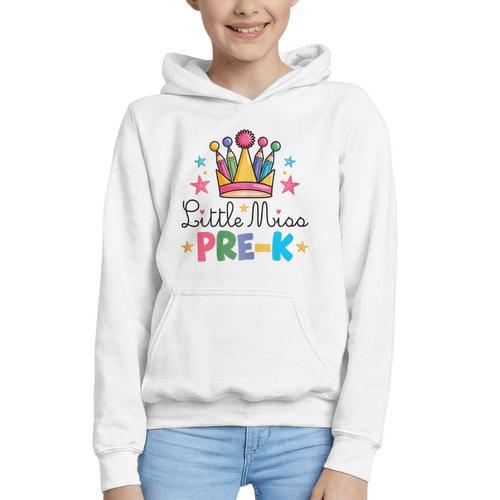 Miss Pre-K Pencils Crown Cute Back To School First Day Girls Graphic Youth Hoodie - Savourry