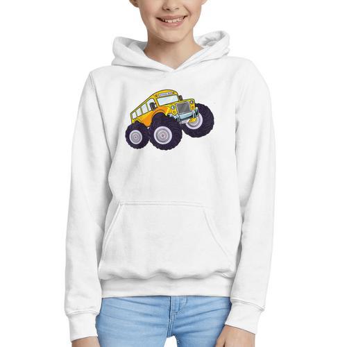 Monster Truck School Bus Yellow Back To School Kids Toddler Graphic Youth Hoodie - Savourry
