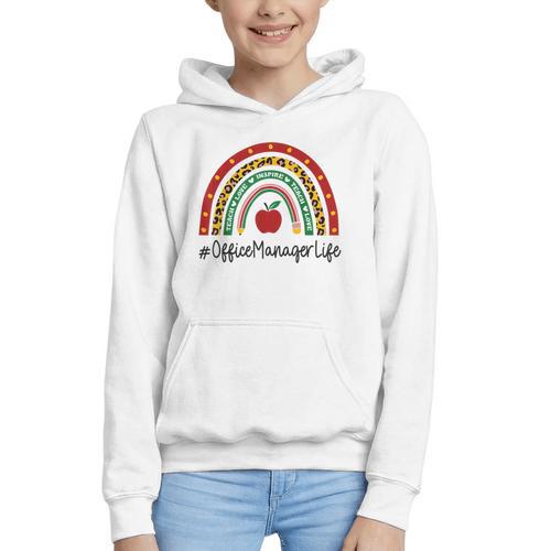 Office Manager Rainbow Appreciation Day Hello Back To School Graphic Youth Hoodie - Savourry