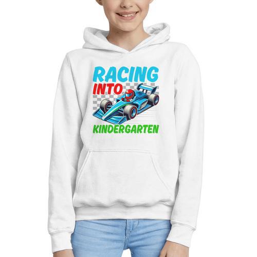 Racing Into Kindergarten Race Car Driver Back To School Performance Graphic Youth Hoodie - Savourry