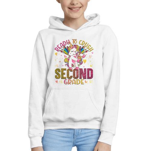 Ready To Crush Second 2nd Grade Back To School Unicorn Kids Performance Graphic Youth Hoodie - Savourry