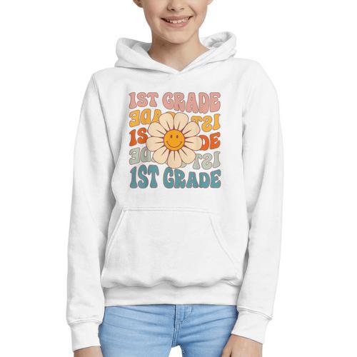 Retro 1st Grade Daisy Colorful Back To School First Grade Graphic Youth Hoodie - Savourry