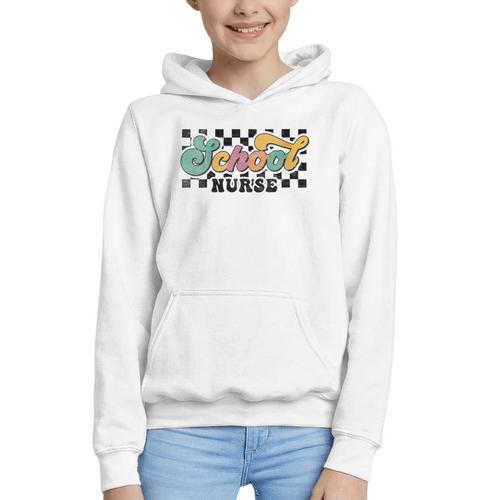 Retro Checkered School Nurse Squad Back To School Graduation Graphic Youth Hoodie - Savourry