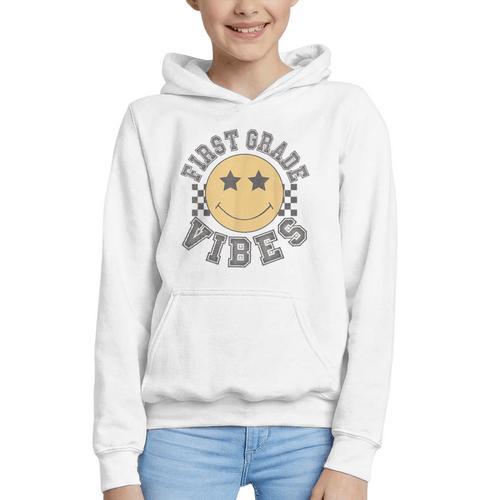 Retro First Grade Vibes Smile Face Back To School 1st Grade Graphic Youth Hoodie - Savourry