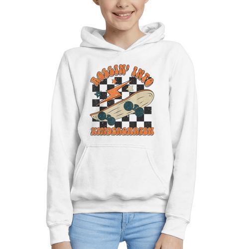 Rolling Into Kindergarten Retro Groovy Back To School Kids Graphic Youth Hoodie - Savourry