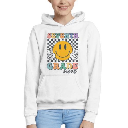 Seventh Grade Vibes Cute Smile Back To School 7th Grade Team Graphic Youth Hoodie - Savourry