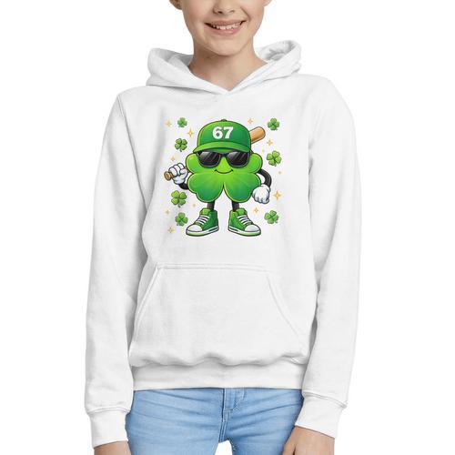 Shamrocks Playing Baseball St Patricks Day 6 7 Meme Men Boys Graphic Youth Hoodie - Sportilla