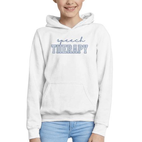 Speech Therapy Gingham SLP Therapist Summer Back To School Graphic Youth Hoodie - Savourry
