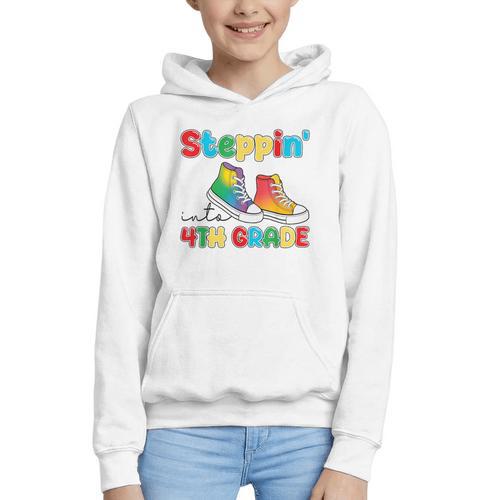 Steppin Into Fourth Grade Back To School First Day 4th Grade Graphic Youth Hoodie - Savourry