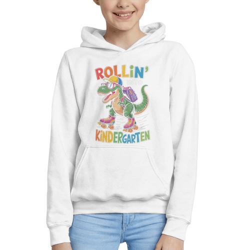 T Rex Rollin Into Kindergarten Back To School First Day Boys Graphic Youth Hoodie - Savourry